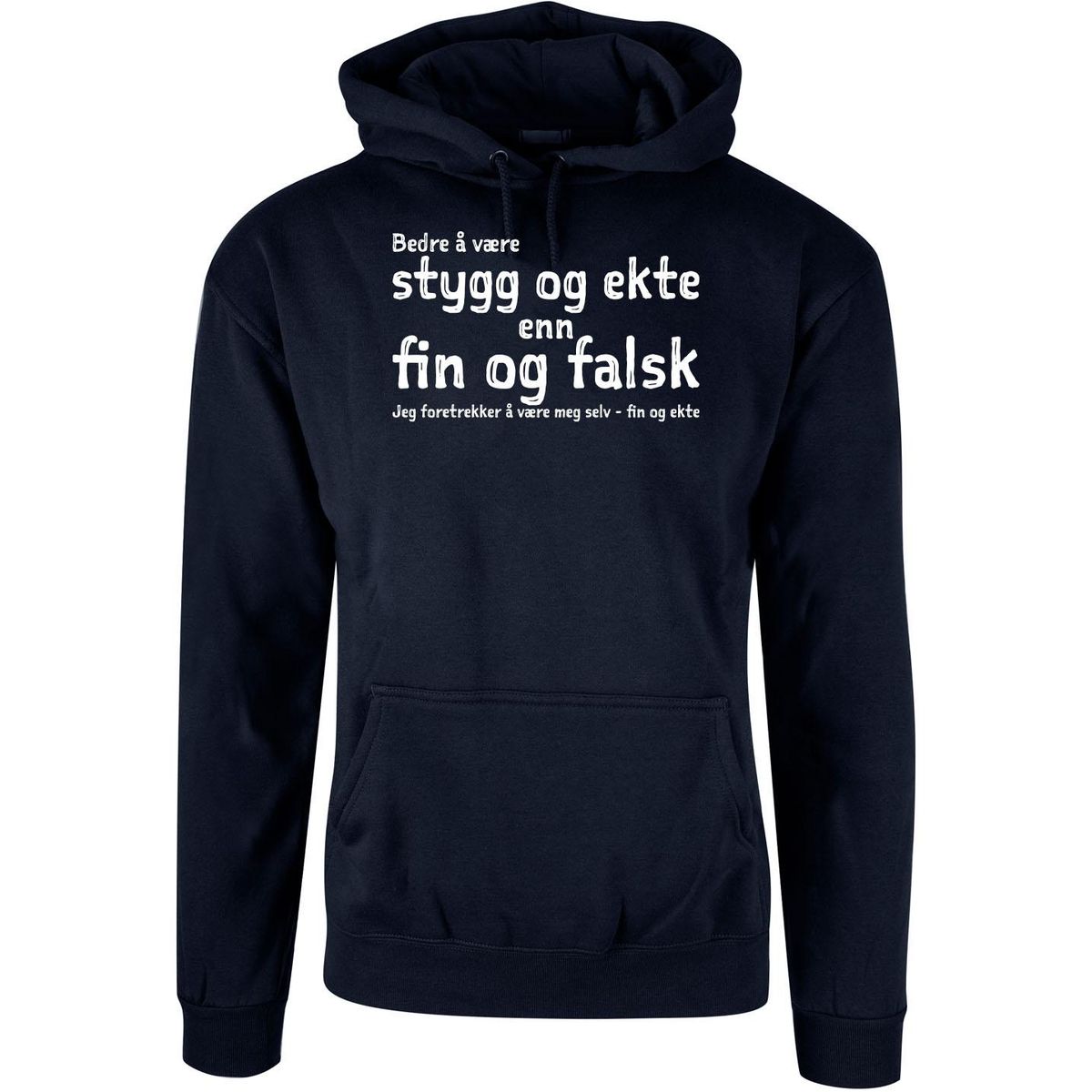 Fin og ekte Hettegenser HVIT Trykk